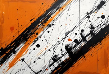 Dynamic Abstract Art with Orange, Black, and White Splashes - Energetic Modern Painting for Creative Design Projects