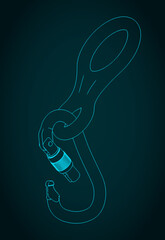 Obraz premium Figure eight belay device and carabiner blueprint