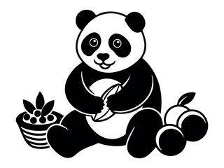 Fototapeta premium Panda fight vector silhouette on white background. A black panda fighting silhouette design icon logo illustration isolated on white background