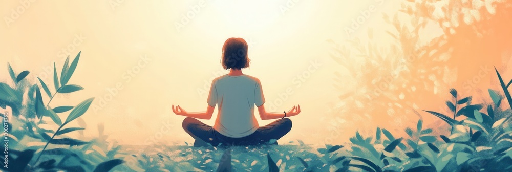 Poster meditation practice in serene nature with soft natural light creating a peaceful ambiance for mindfu