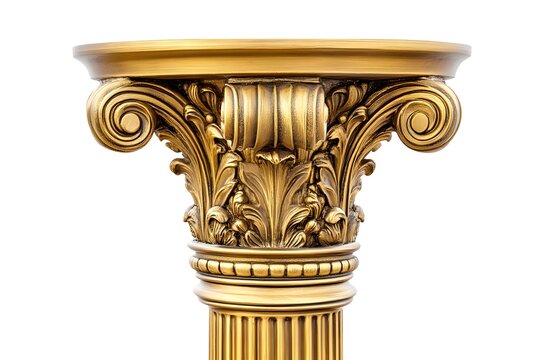 Golden column classic antique gold pillar isolated.