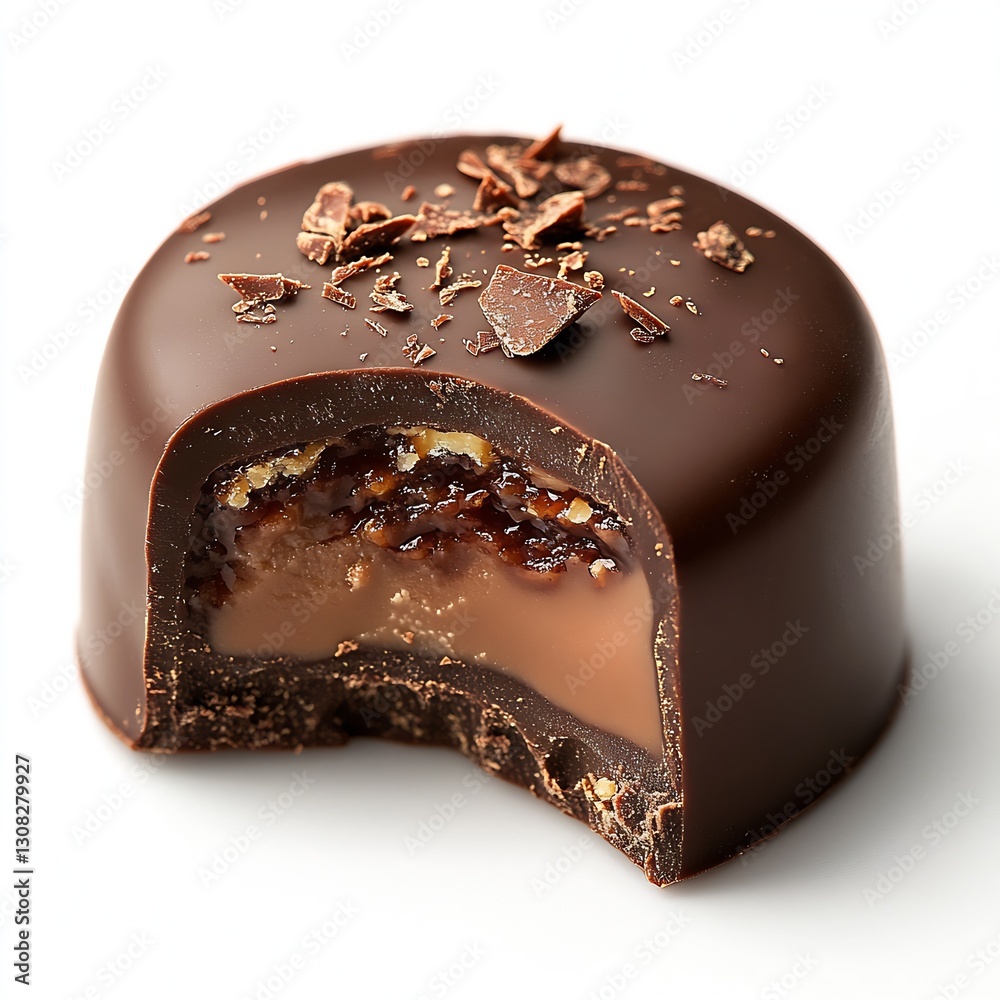 Poster decadent chocolate bonbon filled with smooth cream and topped with shavings : generative ai