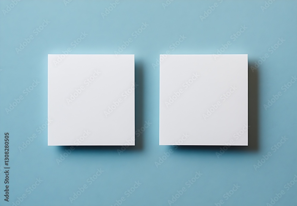 Poster simple blank white square notes ready for your ideas and reminders on a soft blue background : gener