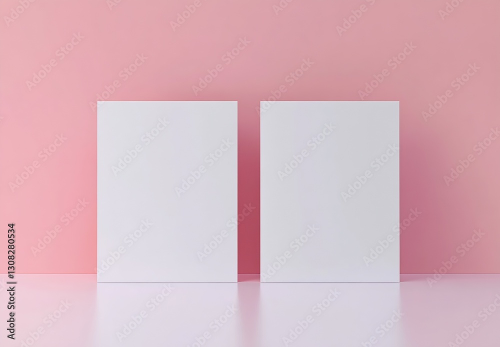 Aufkleber two square white papers on a pink surface for artistic presentations : generative ai