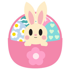 Fototapeta premium cute bunny easter clipart, pastel rabbit digital art, kawaii bunny with easter egg, adorable bunny holding heart, baby rabbit in egg shell, spring bunny illustration