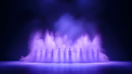 Ethereal Dance Performance in Misty Purple Lighting on Stage