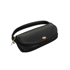 Stylish Black Leather Half-Moon Crossbody Bag with Gold Accents