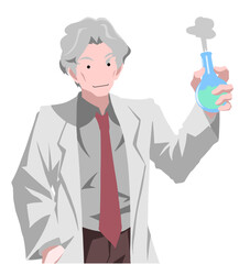 実験をするフラスコを持った研究者・大学職員の男性