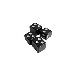 Four Black Dice in a Scattered Formation on Transparent Background