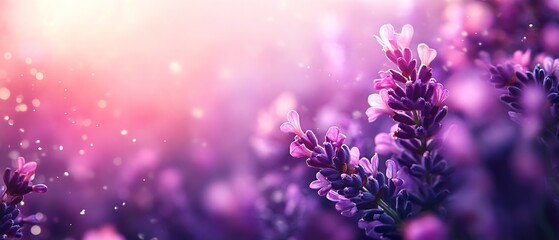 Naklejka premium Vibrant Lavender Flowers in Soft Light Creating a Magical Floral Background : Generative AI