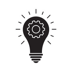 Creativity, idea, bulb icon vector. Lamp symbol with gear