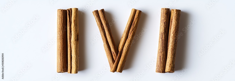Poster Natural Cinnamon Sticks Arranged to Form the Roman Numeral VI on a White Background : Generative AI