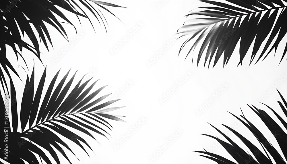 Poster abstract black and white palm leaves silhouette on a minimal backdrop : generative ai