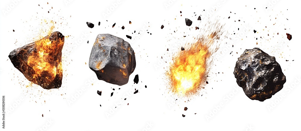 Leinwandbilder Explosive Rock Fragmentation with Sparks and Fiery Elements in Dynamic Motion : Generative AI