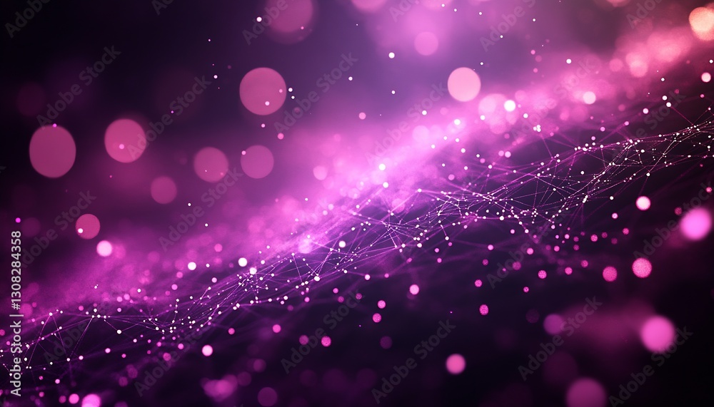 Poster vibrant abstract purple and pink background with glowing particles and digital connections : generat