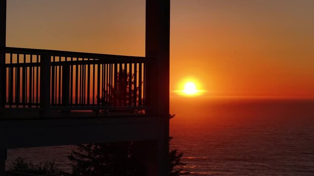 Sunset Balcony Reveal from Neskowin Oregon on Highway 101 Pacific Ocean Waves Crashing at Neskowin Ghost Forest and Haystack Rock