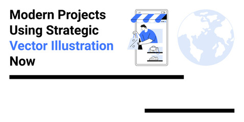 Person interacting with an online store interface uploading items, a globe symbolizing global reach. Ideal for e-commerce, global trade, online business, digital technology, marketing solutions, team