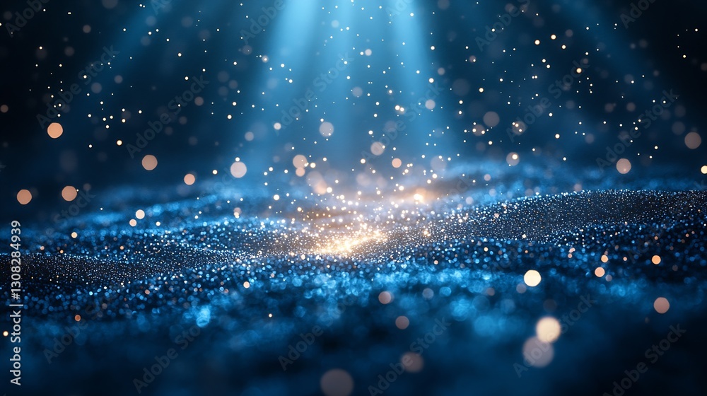 Leinwandbilder captivating blue light rays shining through sparkling particles in space : generative ai