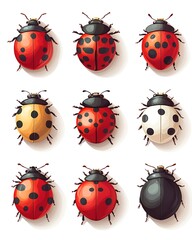 Ladybug Variations on White Background