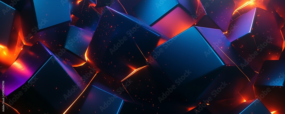 Poster Close-up of intricate shiny cubes in an abstract design displaying beauty and technology : Generative AI