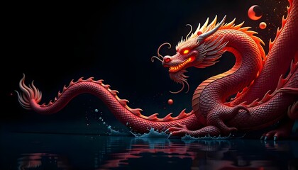 Fototapeta premium Majestic Golden Dragon Artwork Exuding Power and Elegance with Fiery Aesthetics