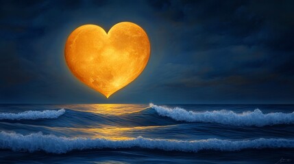 Fototapeta premium Heart Shaped Moon Over Dark Ocean Waves at Night