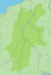 日本の長野県と隣接する都道府県を含む、シンプルな緑色のロードマップ
