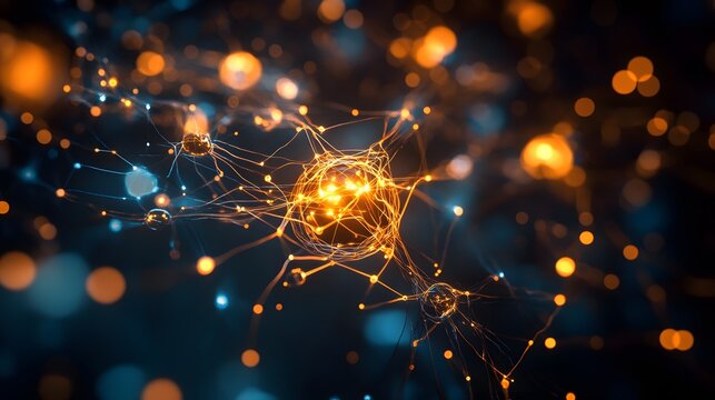 Abstract Network of Connection: An intricate network of shimmering, interconnected points of light, representing the complex web of knowledge, data, and communication in the digital age.