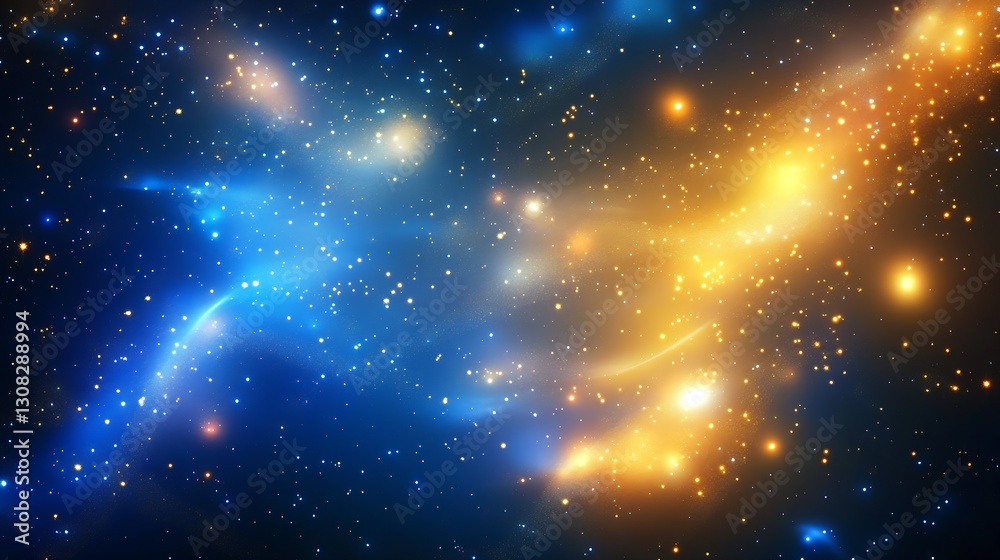 Poster starlit sky of blue and orange with sparkling stars create a cosmic glow : generative ai
