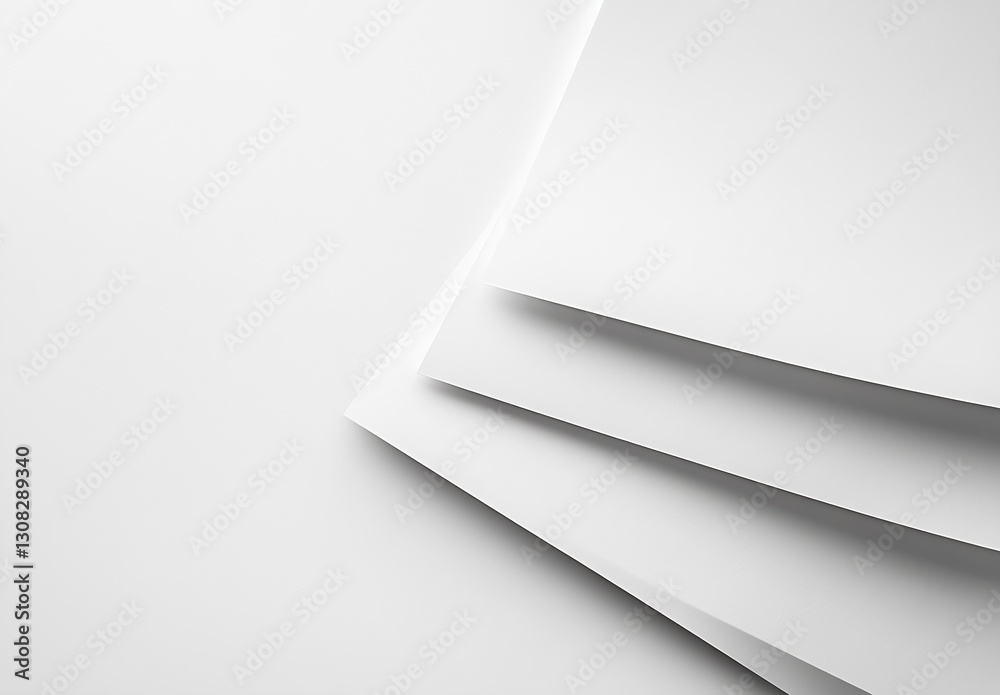 Aufkleber Close-Up of Multiple White Sheets of Paper with Soft Shadows on a Light Surface : Generative AI