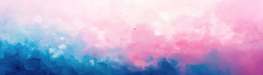 Fototapeta premium A vibrant painting featuring a dreamy pink and blue cloud floating gracefully in a soft, pastel pink sky, evoking a serene and whimsical atmosphere perfect for any art lover.