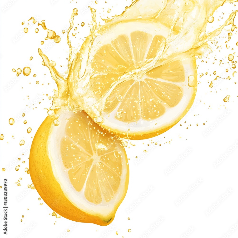 Fototapete lemon slices creating a vibrant splash in clear water for a refreshing taste : generative ai