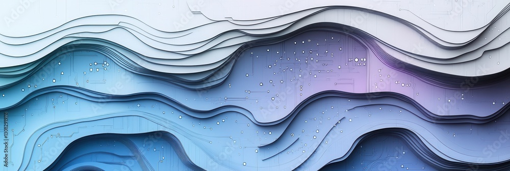 Poster Futuristic layered paper art design with abstract circuits creating a high tech atmosphere in cool tones Generative AI