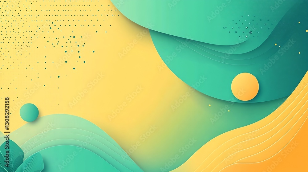 Aufkleber Colorful Abstract Background in Teal and Yellow with Soft Curves and Geometric Shapes : Generative AI