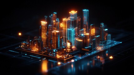 Fototapeta premium Vibrant cityscape at night showcasing illuminated buildings, streets, and skyscrapers under a dark starry sky