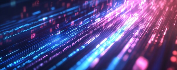 Futuristic vibrant light trails streaming in pink and blue creating a vivid dynamic effect : Generative AI