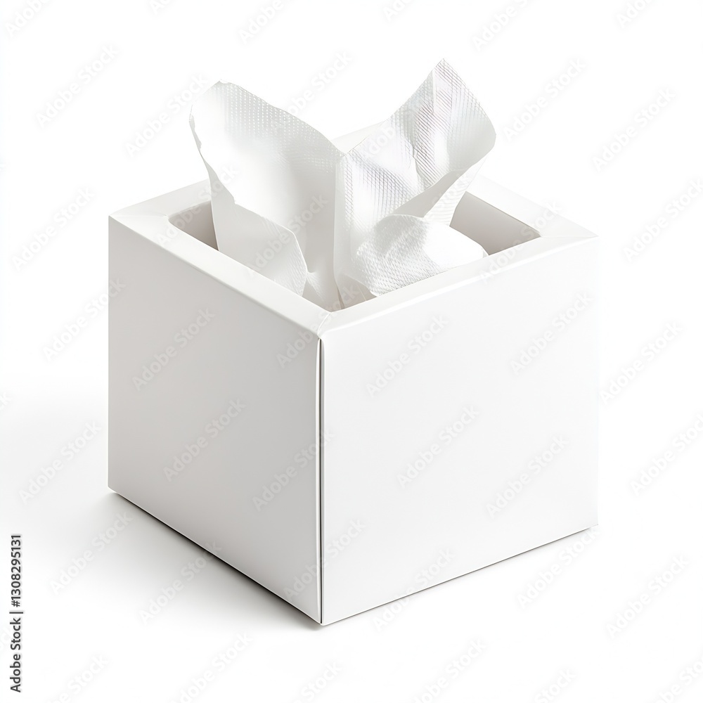 Aufkleber Sleek Square Tissue Box Displaying Neat Crumpled Tissue Paper Against a White Backdrop : Generative AI