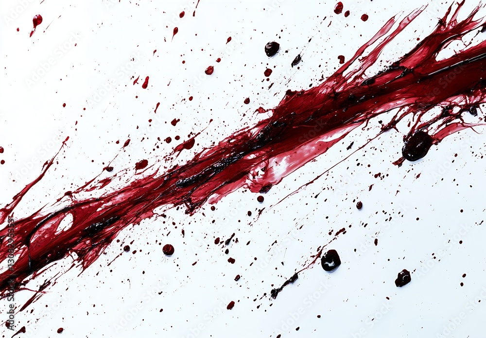 Poster Dynamic Abstract Red Paint Splash and Splatter on a Clean White Background : Generative AI