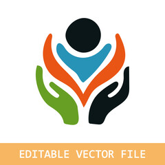 Human logo, mutual aid icon, people together abstract logotype. People support and hope symbol. Partnership vector design