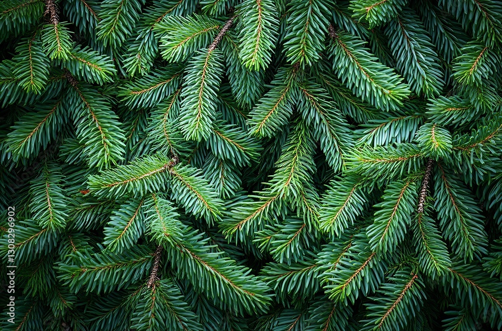 Poster Lush green pine tree branches in a dense pattern creating a vibrant forest texture : Generative AI