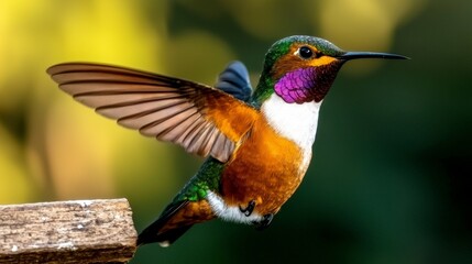 Fototapeta premium Vibrant Hummingbird in Flight Watercolor Style AI Art Nature Photography