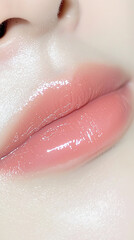 Fototapeta premium Close-up of glossy lips beauty product showcase indoor setting soft lighting cosmetic photography for makeup enthusiasts