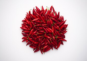 Naklejka premium Vibrant Red Chili Peppers Piled Together in a Decorative Arrangement on White Background : Generative AI