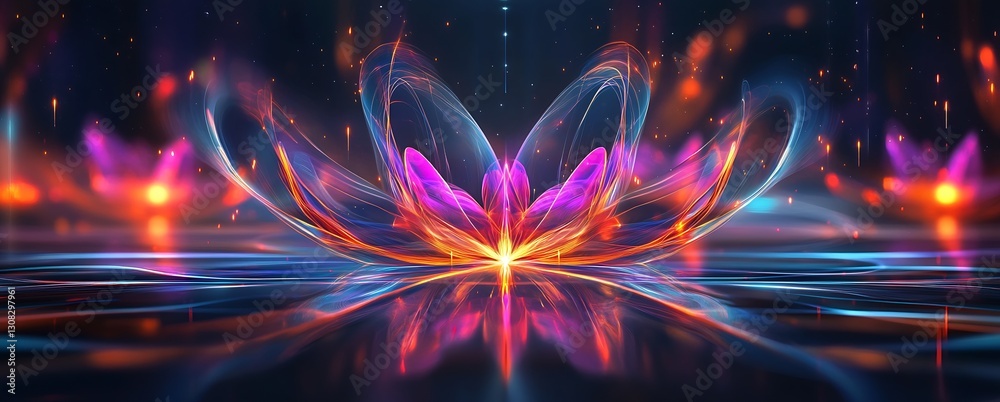 Poster Mesmerizing floral burst of color and light creating an abstract art piece on calm waters : Generative AI