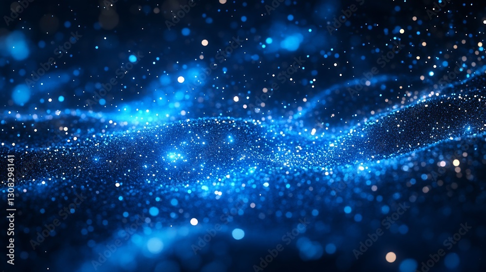 Fototapete a captivating landscape of luminous blue particles creating waves of light and depth : generative ai