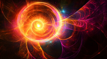 Obraz premium view of a glowing orb radiating light waves in concentric patterns over a dark abstract void