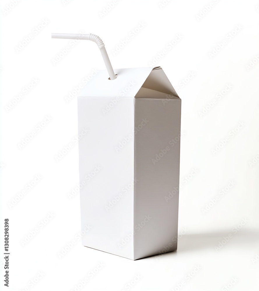 Poster Simple White Drink Carton With Straw Isolated On White Background : Generative AI