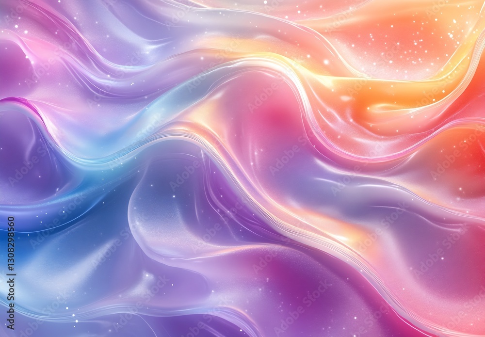 Aufkleber luxurious flowing fabric in waves of pastel colors with a shimmering finish : generative ai