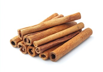 Cinnamon Sticks Pile on White Background Perfect for Culinary and Aromatherapy Uses : Generative AI