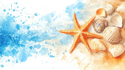 Starfish Beach Watercolor Coastal Decor